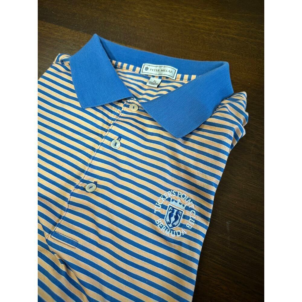 Peter Millar Cotton Polo Shirt Preppy Active Striped Mens XL Tuckers Point Club